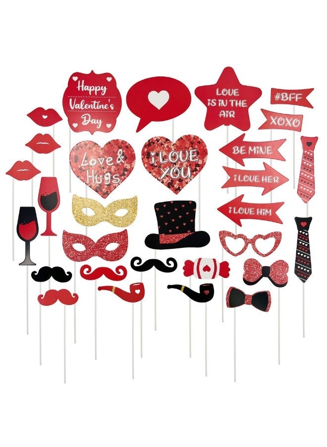 Party Magic 30-Piece Valentine Photo Booth Props Set – Romantic & Fun Selfie Accessories for Parties & Events - Image 1